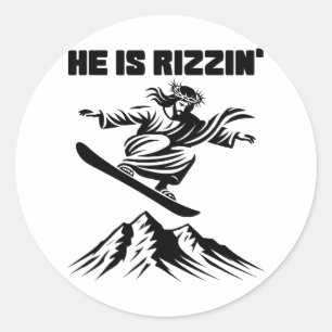 Pegatina Redonda Snboard Jesucristo Snowboard Rizzin' Nieve C