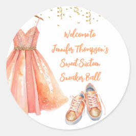 Pegatina Redonda Sneaker Ball Sweet 16 Peach & Gold Purpurina