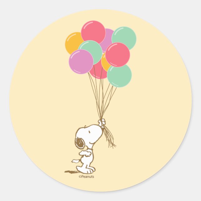 Pegatina Redonda Snoopy y los globos (Anverso)