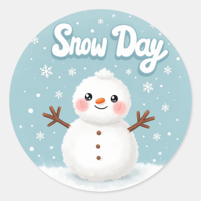 Pegatina Redonda Snow Day Winter Snowman Classic Round Sticker (Anverso)