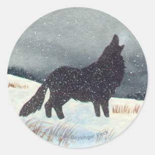 Pegatina Redonda Snow Dusto Wolf Silhouette