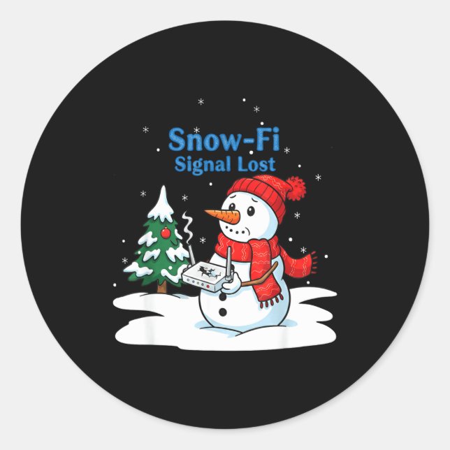 Pegatina Redonda Snow-fi Signal Lost Funny Christmas Snowman Wifi  (Anverso)