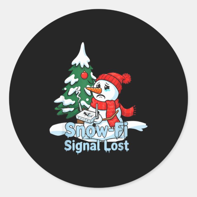 Pegatina Redonda Snow-fi Signal Lost Funny Snowman Christmas Art  (Anverso)