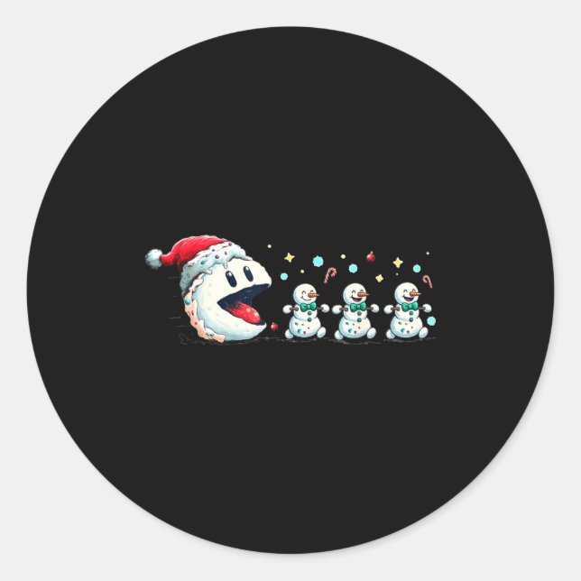 Pegatina Redonda Snow Man Xmas Tee Snowman Gamer  (Anverso)