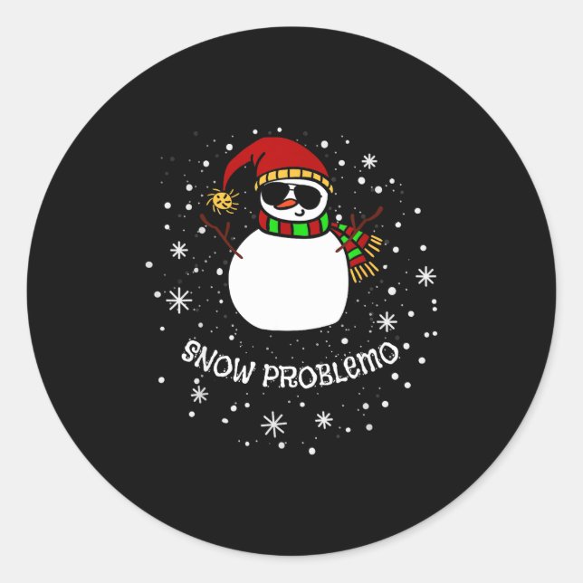 Pegatina Redonda Snow Problemo Funny Christmas Snowman  (Anverso)