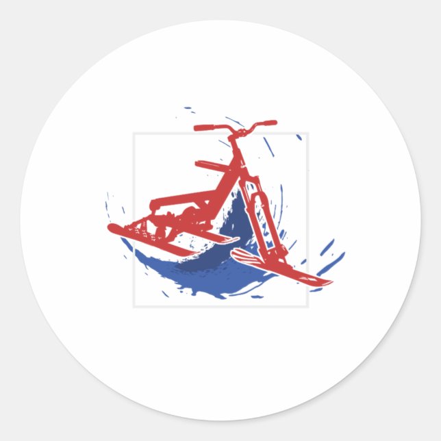 Pegatina Redonda Snowbike Splatter Paint Snow Bike Sports Gift (Anverso)