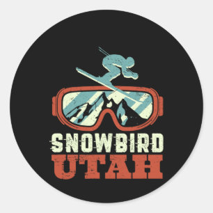 Pegatina Redonda Snowbird Utah Mountain Vintage Retro Esquí Y Sn