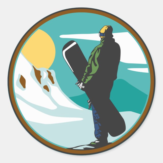 Pegatina Redonda Snowboard (Anverso)