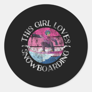 Pegatina Redonda Snowboard Chica de snowboard Vintage Retro Este Gi