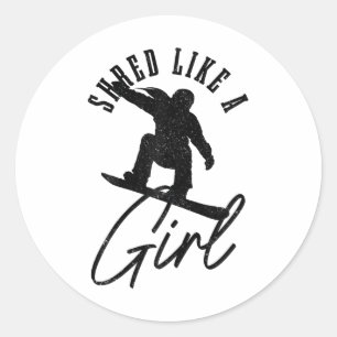 Pegatina Redonda Snowboard Chica invierno Vintage Snowboard Snowboa
