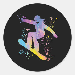 Pegatina Redonda Snowboard Colorful Snowboard Snowboard &#