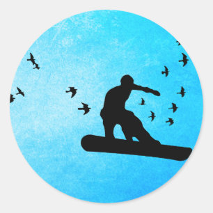 Pegatina Redonda snowboard con aves.