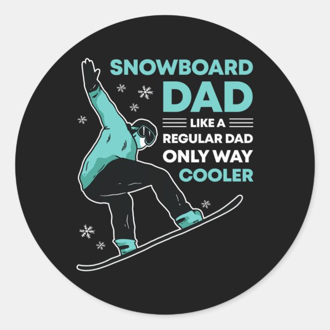 Pegatina Redonda Snowboard Dad Funny Cute Winter Regalo de Snowboar (Anverso)