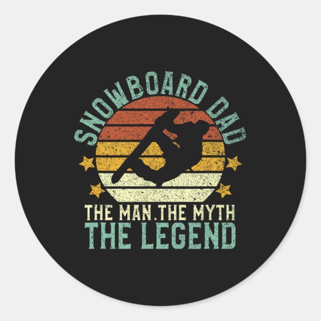 Pegatina Redonda Snowboard Dad The Man The Mythe Legend Snowboar (Anverso)