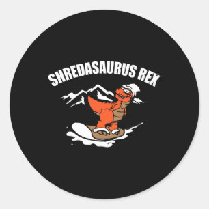 Pegatina Redonda Snowboard Dinosaur Funny Snowboard Kid Regalo