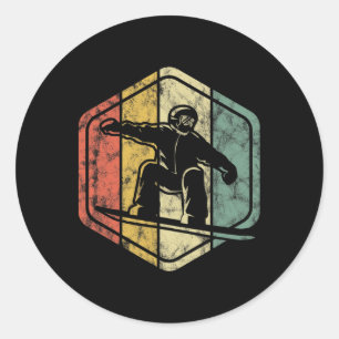 Pegatina Redonda Snowboard Diseño Retro Vintage Para Snowboard