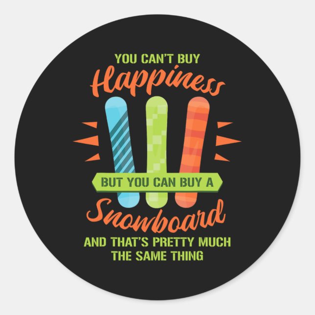 Pegatina Redonda Snowboard Esquí divertido Snowboard Snowboard Snow (Anverso)