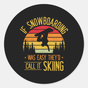 Pegatina Redonda Snowboard Esquí Retro En Snowboard