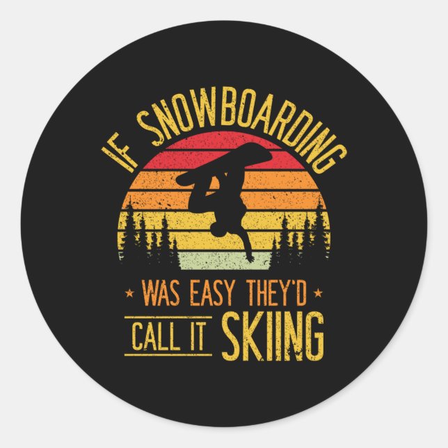 Pegatina Redonda Snowboard Esquí Retro En Snowboard (Anverso)