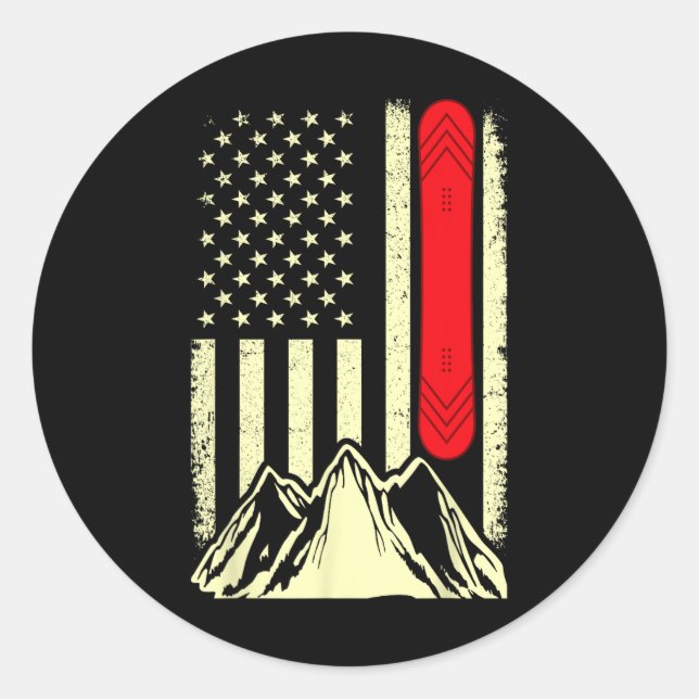 Pegatina Redonda Snowboard Esquí Snowboard Bandera Estadounidense S (Anverso)