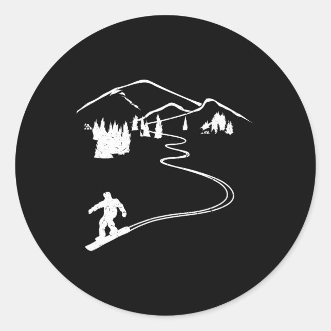 Pegatina Redonda Snowboard Freerider Diseño Snowboard Apres Ski (Anverso)