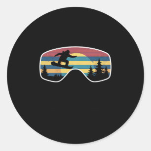 Pegatina Redonda Snowboard Goggles Vintage Mountain Snowboard Re