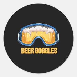 Pegatina Redonda Snowboard - Gogles de cerveza - Montaña de esquí