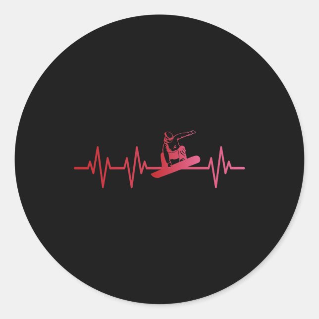 Pegatina Redonda Snowboard Heartbeat 80's 90s Retro Winter Snowboar (Anverso)