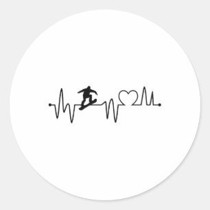 Pegatina Redonda Snowboard Heartbeat Snowboarder Frecuencia Pulso S