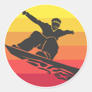 Pegatina Redonda Snowboard Jump Retro