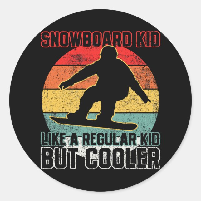 Pegatina Redonda Snowboard Kid Snowboarder Snowboard (Anverso)