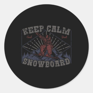 Pegatina Redonda Snowboard Mantén la Calma Vintage Retro Snowording