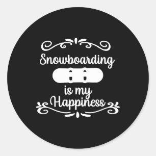Pegatina Redonda Snowboard me hace feliz regalo de Snowboard
