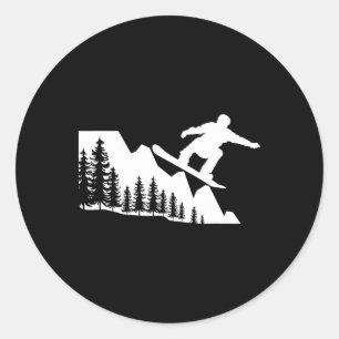 Pegatina Redonda Snowboard Mountain Winter Sports Adventure Snow