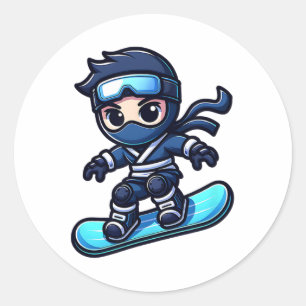 Pegatina Redonda Snowboard Ninja Ninja Snow Rider Snowboardin