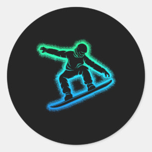 Pegatina Redonda Snowboard Niños niños hombres de snowboard