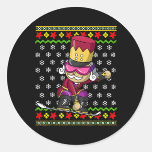 Pegatina Redonda Snowboard Nutcracker Snowboard Navidades feos