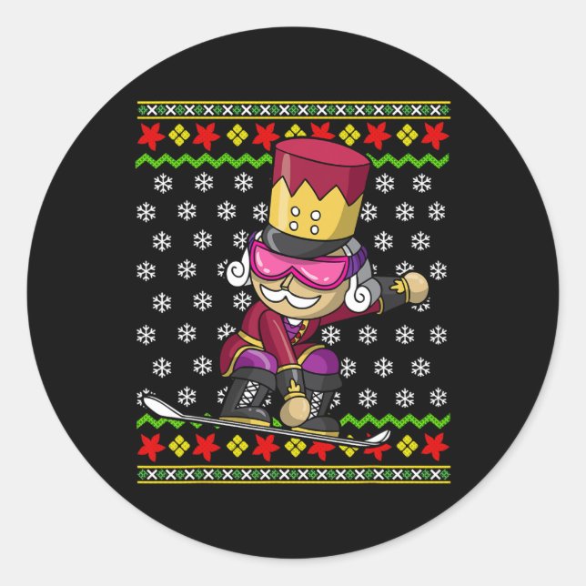Pegatina Redonda Snowboard Nutcracker Snowboard Navidades feos (Anverso)
