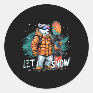 Pegatina Redonda Snowboard Polar Oso Invierno Divertido aventur árt