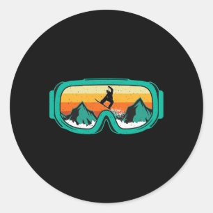 Pegatina Redonda Snowboard - Retro Goggles Wintersports Lover Snowb