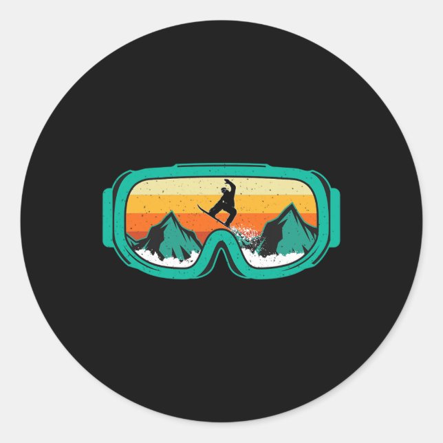 Pegatina Redonda Snowboard - Retro Goggles Wintersports Lover Snowb (Anverso)