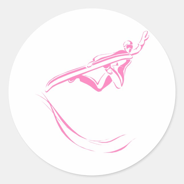 Pegatina Redonda Snowboard rosa (Anverso)