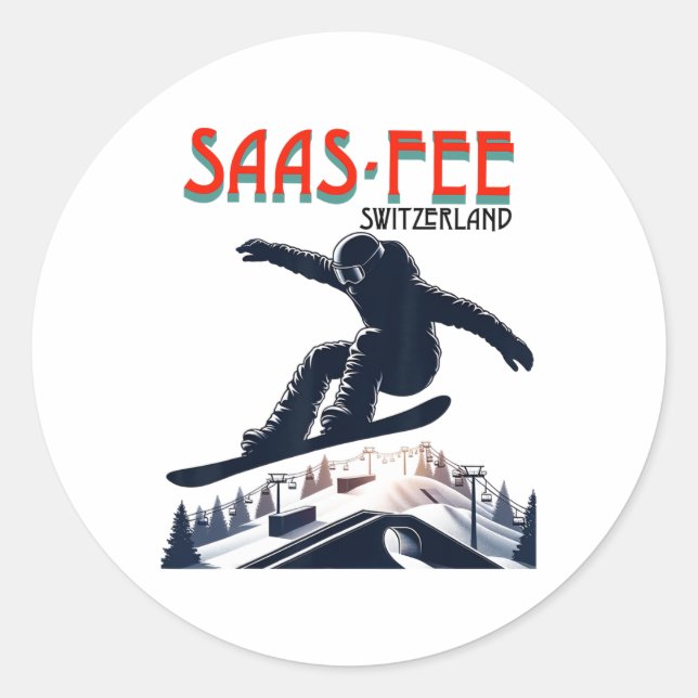 Pegatina Redonda Snowboard Saas-fee Suiza (Anverso)