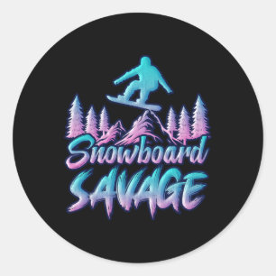Pegatina Redonda Snowboard Savage Gracioso Snowboardi