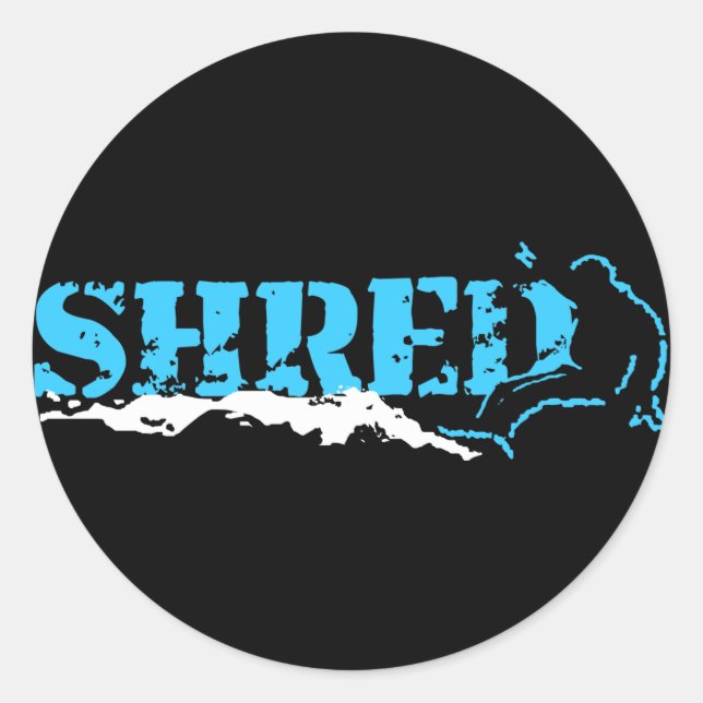 Pegatina Redonda snowboard. shred. (Anverso)