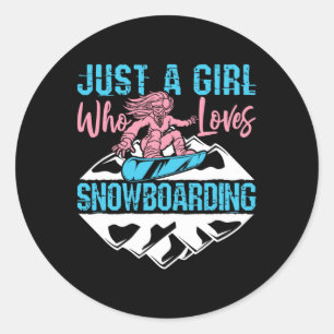 Pegatina Redonda Snowboard Snowboard Chicas de deportes de invierno