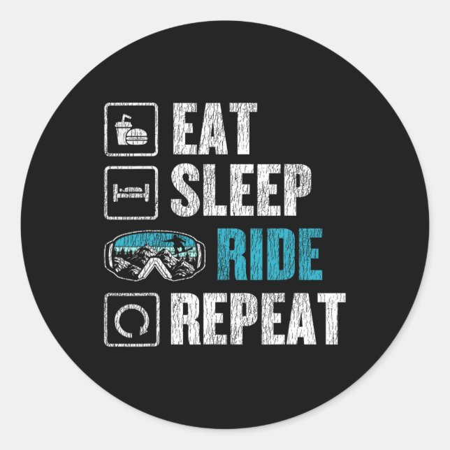 Pegatina Redonda Snowboard Snowboard Ride Snowboard Eat Sleep Ride  (Anverso)