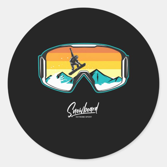 Pegatina Redonda Snowboard Snowboard Snowboard (Anverso)