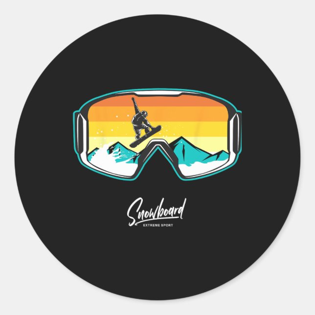 Pegatina Redonda Snowboard Snowboard Snowboard 1 (Anverso)