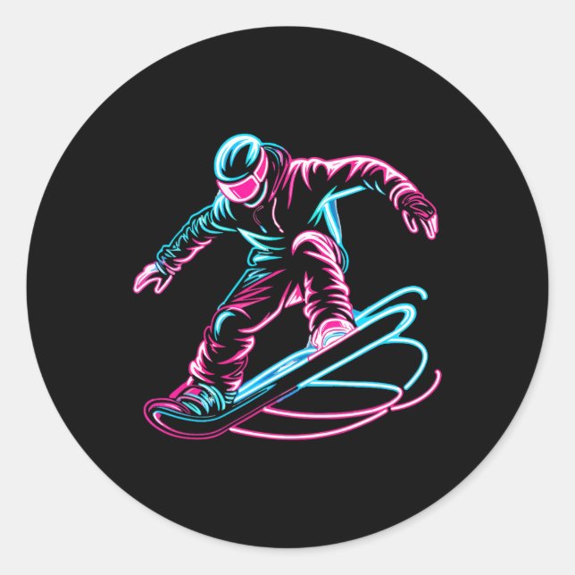 Pegatina Redonda Snowboard Snowboard Snowboard 3 (Anverso)